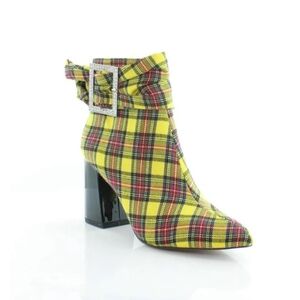 Betsey Johnson Yellow Millburn Plaid Ankle Boots with Buckle Straps